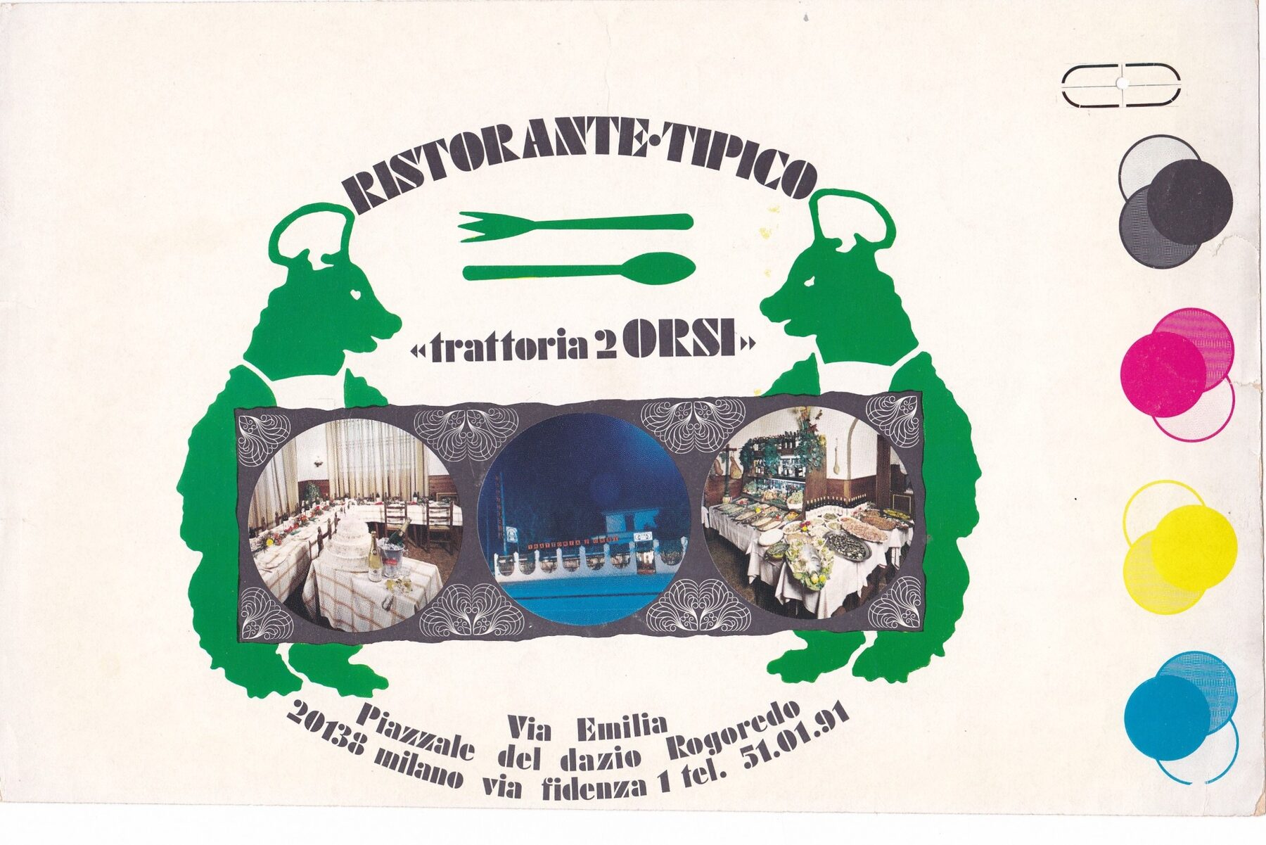 Materiale pubblicitario storico della Trattoria 2 Orsi